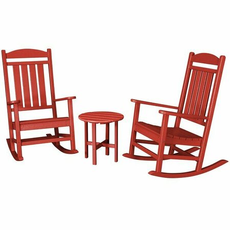 POLYWOOD Presidential Sunset Red Patio Set with Side Table and 2 Rocking Chairs 633PWS1091SR